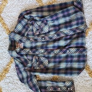 Boy's True Religion Plaid Western Button Front Shirt
